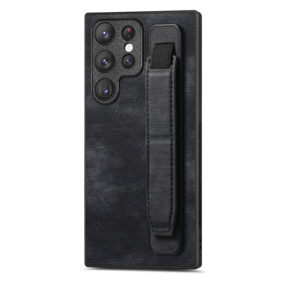 Per Samsung Galaxy S22 Ultra 5G Custodia per telefono retro in pelle con supporto per cinturino retrò (nero)