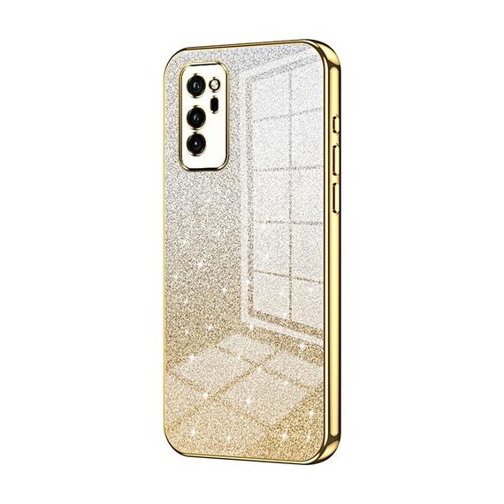 Custodia per telefono elettrolitico in polvere glitter sfumata per Honor V30 (oro)