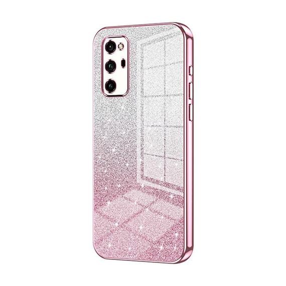 Custodia per telefono elettrolitico in polvere glitter sfumata per Honor V30 Pro (rosa)
