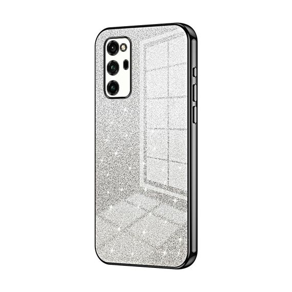 Custodia per telefono elettrolitico in polvere glitter sfumata per Honor V30 Pro (nero)