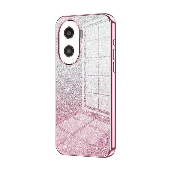 Custodia per telefono elettrolitico con polvere glitterata sfumata per Honor X40i / Play 7T Pro (rosa)