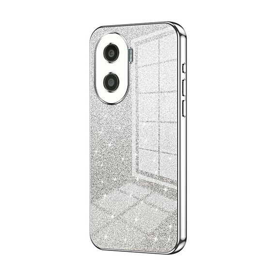 Custodia per telefono elettrolitico con polvere glitter sfumata per Honor X40i / Play 7T Pro (Argento)