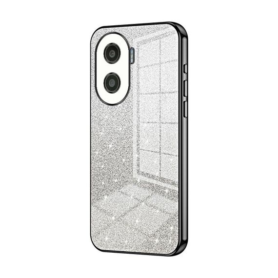 Custodia per telefono elettrolitico con polvere glitterata sfumata per Honor X40i / Play 7T Pro (nero)