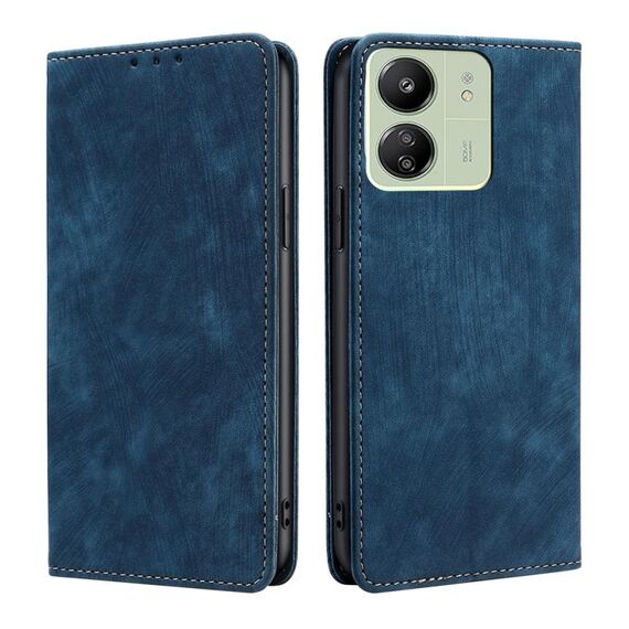 Per Xiaomi Redmi 13C Custodia per telefono in pelle magnetica con spazzola antifurto RFID (blu)