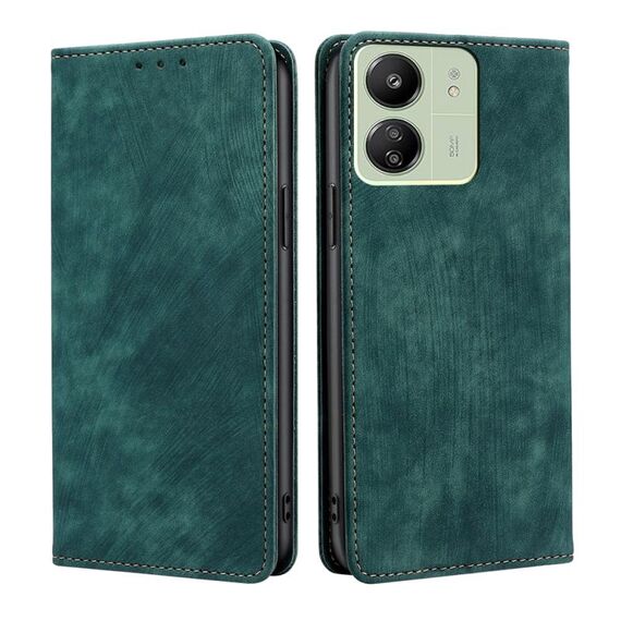 Per Xiaomi Redmi 13C Custodia per telefono in pelle magnetica con spazzola antifurto RFID (verde)