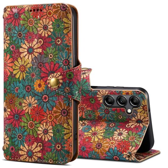 Per Samsung Galaxy S24 5G Denior Flower Language Series Custodia per cellulare in pelle con bordo in tessuto di sughero (primavera)