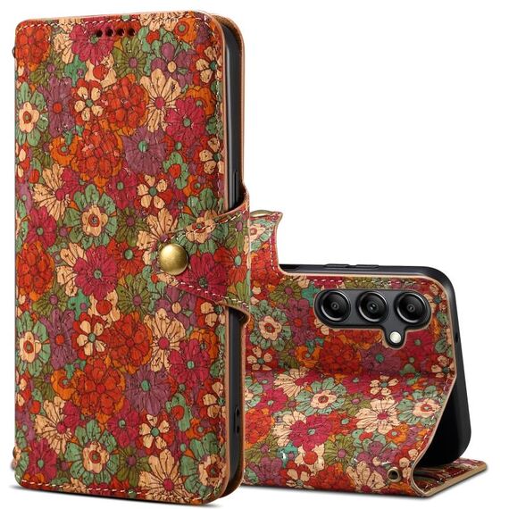 Custodia per telefono in pelle con bordo olio in tessuto di sughero per Samsung Galaxy S24 5G Denior Flower Language Series (estate)