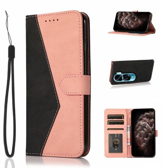 Custodia per telefono in pelle con cuciture bicolore per Honor 90 Lite (nero oro rosa)
