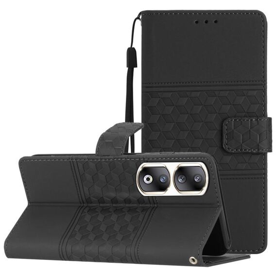 Custodia per telefono in pelle con sensazione di pelle goffrata a diamante per Honor 90 Pro (nera)