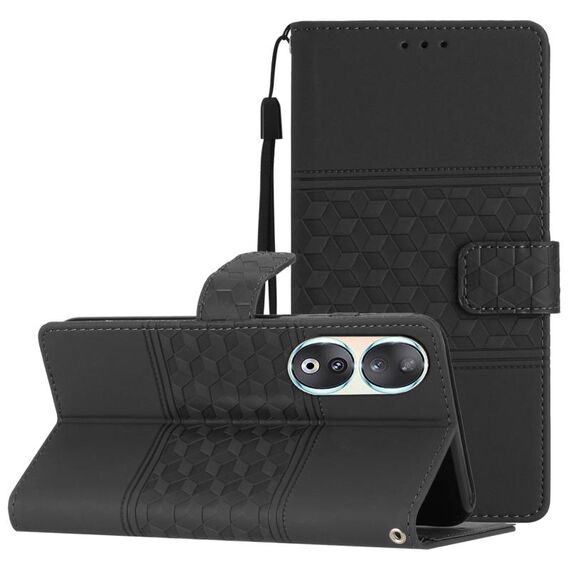 Custodia per telefono in pelle con effetto pelle goffrata per Honor 90 (nera)
