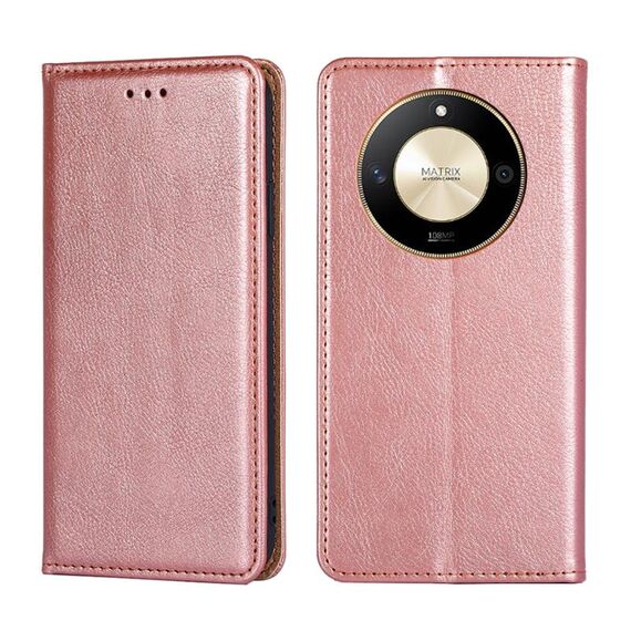 Per Honor X50 5G Custodia per telefono in pelle magnetica tinta unita olio lucido (oro rosa)