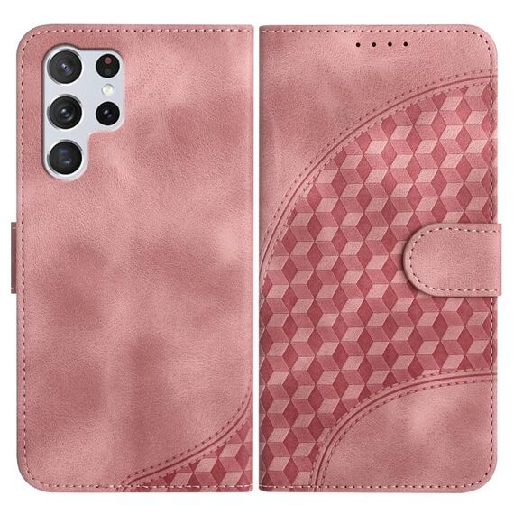 Per Samsung Galaxy S22 Ultra 5G YX0060 Custodia in pelle per telefono con testa di elefante in rilievo con cordino (rosa)