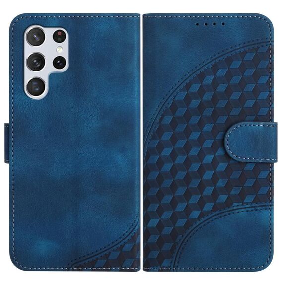Per Samsung Galaxy S22 Ultra 5G YX0060 Custodia in pelle per telefono con testa di elefante in rilievo con cordino (blu reale)