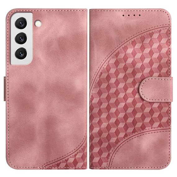 Custodia in pelle per telefono con stampa testa di elefante in rilievo per Samsung Galaxy S22 5G YX0060 con cordino (rosa)