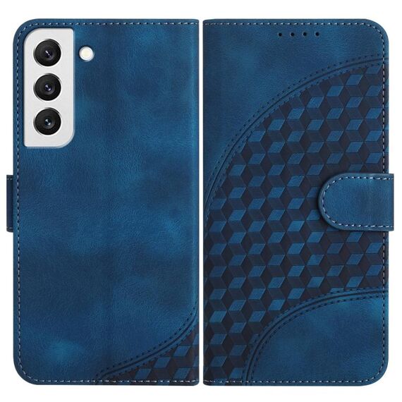 Per Samsung Galaxy S22 5G YX0060 Custodia in pelle per telefono con testa di elefante in rilievo con cordino (blu reale)