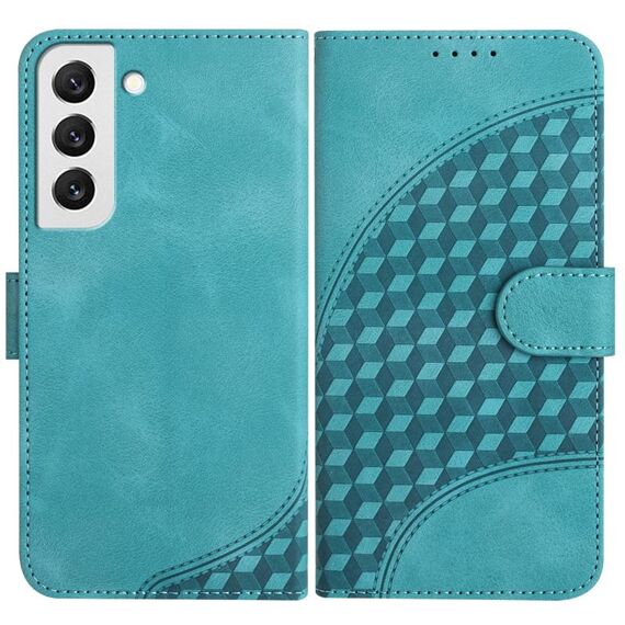 Per Samsung Galaxy S22 5G YX0060 Custodia in pelle per telefono con testa di elefante in rilievo con cordino (azzurro)