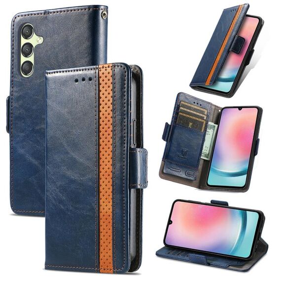 Per Samsung Galaxy S23 FE 5G Custodia Neo Splicing Custodia in pelle con doppia fibbia magnetica (blu)
