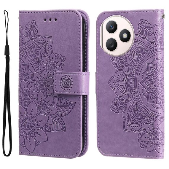 Custodia per cellulare in pelle con stampa a fiori a 7 petali per Honor X50i+ (viola chiaro)
