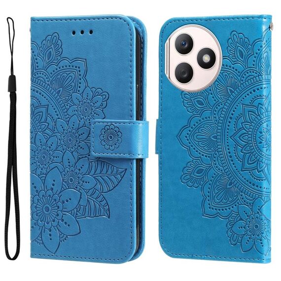 Per Honor X50i + Custodia per cellulare in pelle con fiori a 7 petali (blu)