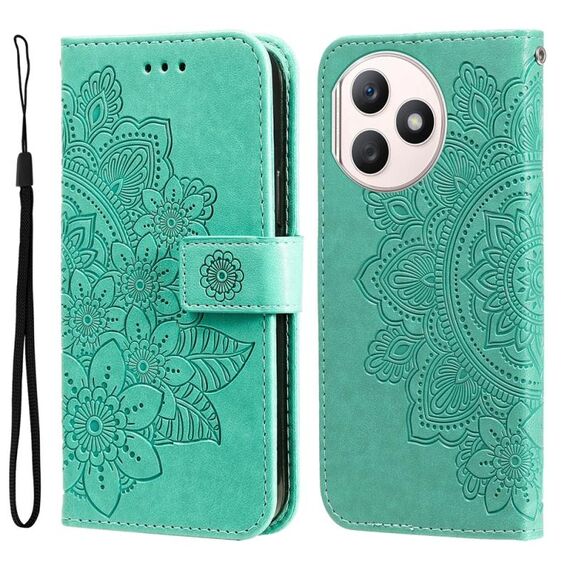 Custodia per telefono in pelle con stampa a fiori a 7 petali per Honor X50i+ (verde)