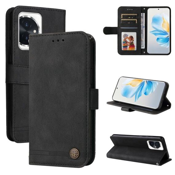 Per Honor 100 Skin Feel Life Tree Custodia in pelle con bottoni in metallo (nera)