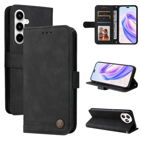 Per Honor X50i+ Custodia per telefono in pelle con bottoni in metallo Skin Feel Life Tree (nera)