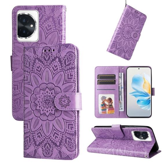 Custodia per telefono in pelle girasole goffrata per Honor 100 (viola)