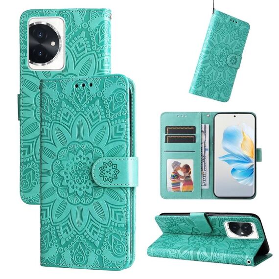 Custodia per telefono in pelle girasole goffrata per Honor 100 (verde)