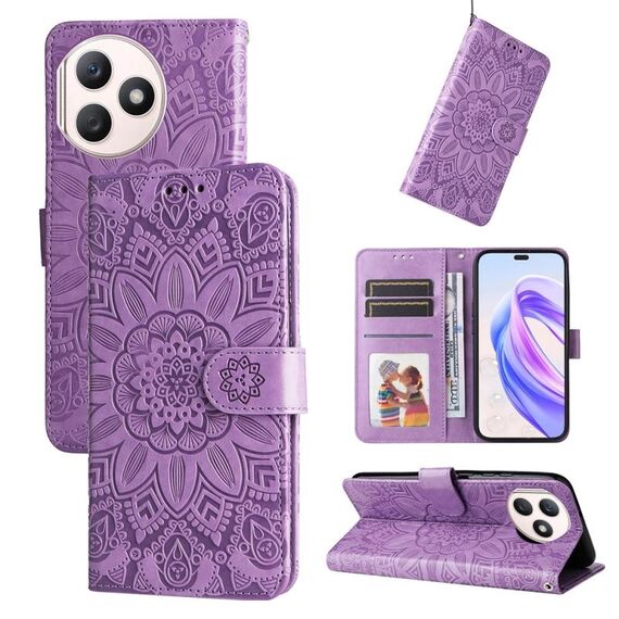 Custodia per telefono in pelle girasole goffrata per Honor X50i+ (viola)