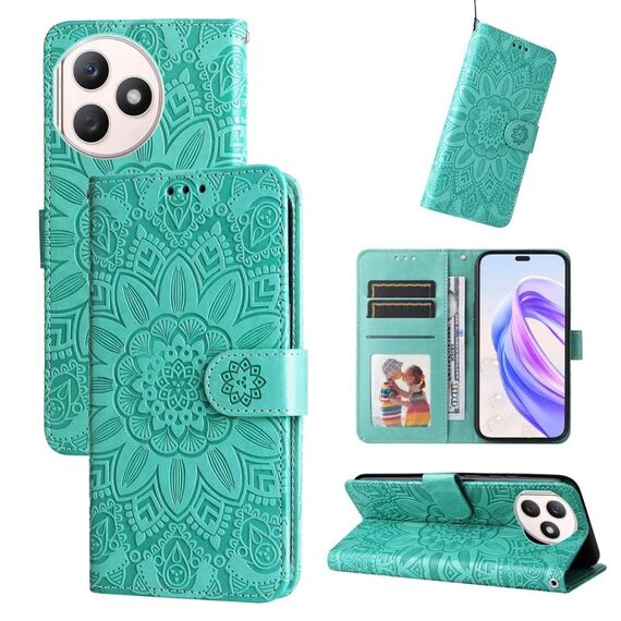 Custodia per telefono in pelle girasole goffrata per Honor X50i+ (verde)