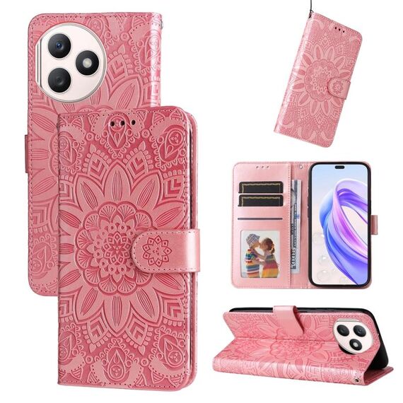 Custodia per telefono in pelle girasole goffrata per Honor X50i+ (oro rosa)