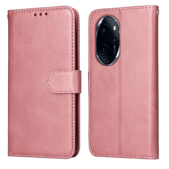 Custodia per telefono in pelle flip con texture classica in vitello per Honor 100 Pro (oro rosa)