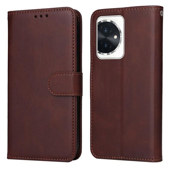 Custodia per telefono in pelle flip con texture classica per Honor 100 (marrone)