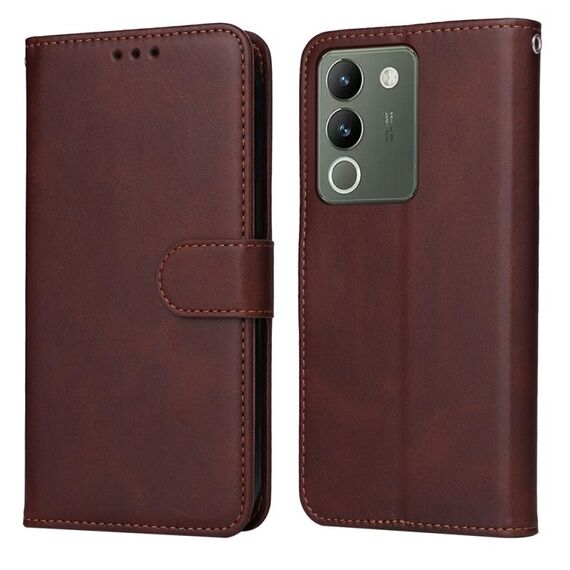 Custodia per telefono in pelle flip con texture classica in vitello Global per vivo Y200 / V29e (marrone)
