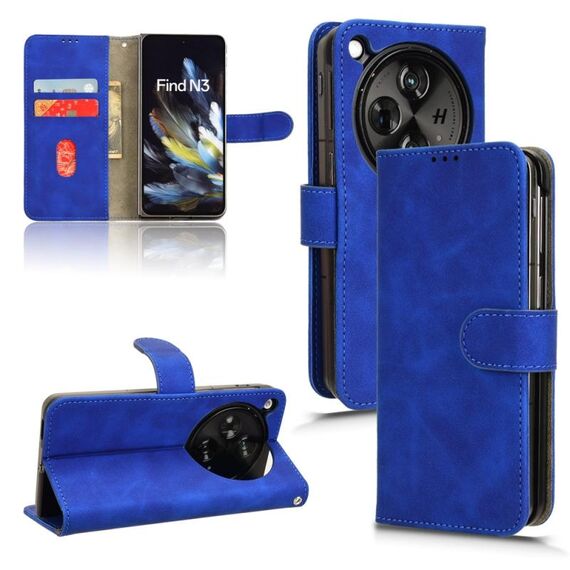 Custodia per telefono in pelle con vibrazione magnetica Skin Feel per OPPO Find N3 (blu)