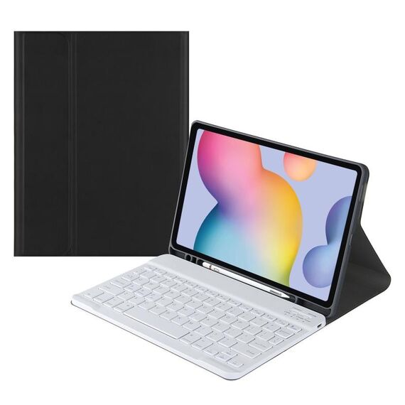 Per Samsung Galaxy Tab S9 FE Custodia in pelle con tastiera Bluetooth con cappuccio quadrato e slot per penna (nero)
