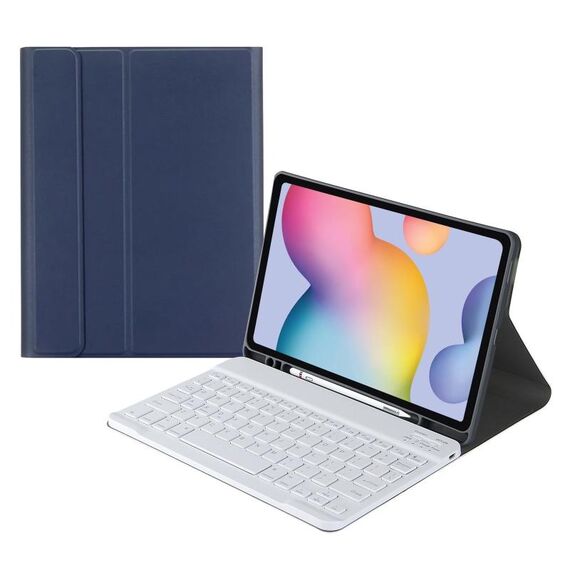 Per Samsung Galaxy Tab S9 FE Custodia in pelle con tastiera Bluetooth con cappuccio quadrato e slot per penna (azzurro)