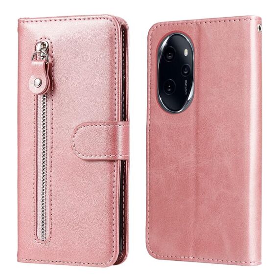 Per Honor 100 Pro Custodia per cellulare in pelle con cerniera alla moda con texture di vitello (oro rosa)