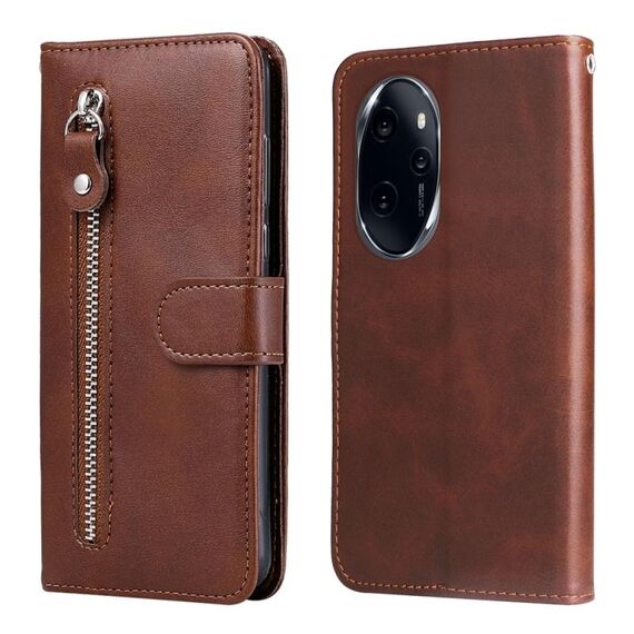 Per Honor 100 Pro Custodia per cellulare in pelle con cerniera alla moda con texture di vitello (marrone)