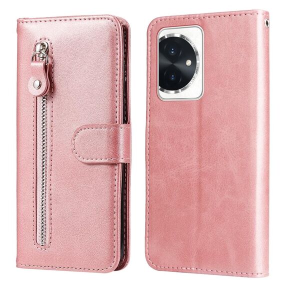 Custodia per telefono in pelle con cerniera per texture di vitello moda per Honor 100 (oro rosa)