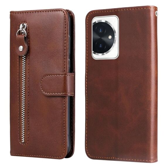 Custodia per cellulare in pelle con cerniera alla moda per Honor 100 (marrone)