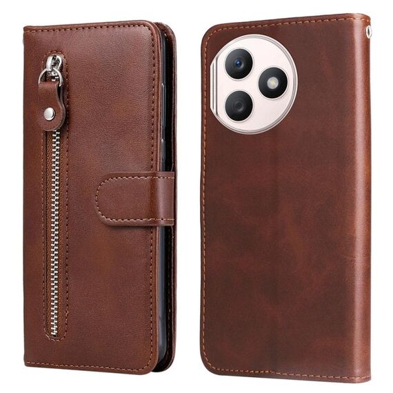 Custodia per cellulare in pelle con cerniera alla moda per Honor X50i+ (marrone)