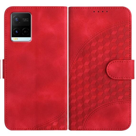 Per vivo Y21/Y33s/Y21s YX0060 Custodia in pelle per telefono con testa di elefante in rilievo con cordino(Rosso)