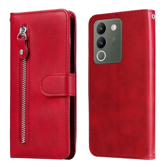 Custodia per cellulare in pelle con cerniera per vivo Y200 / V29e Global Fashion (rossa)