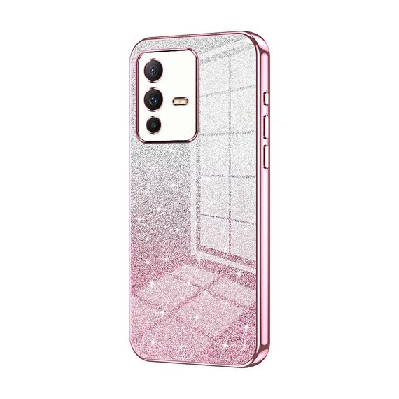 Custodia per telefono elettrolitico in polvere glitterata sfumata per vivo S12 / V23 5G (rosa)