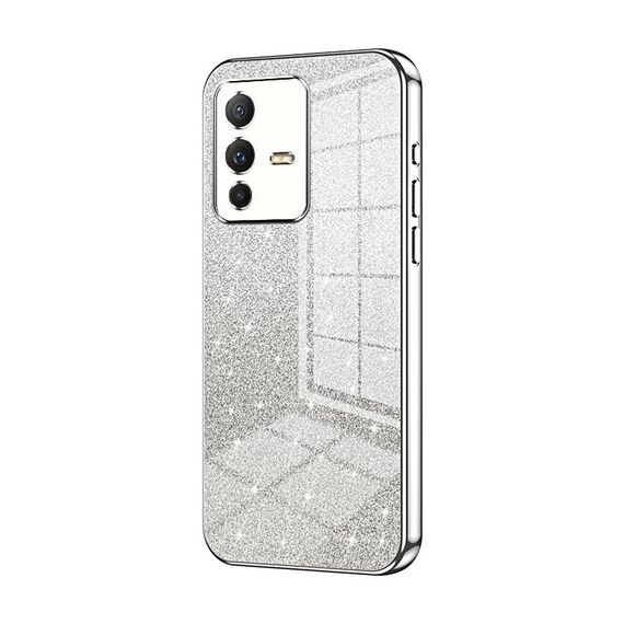Custodia per telefono elettrolitico in polvere glitterata sfumata per vivo S12 / V23 5G (argento)
