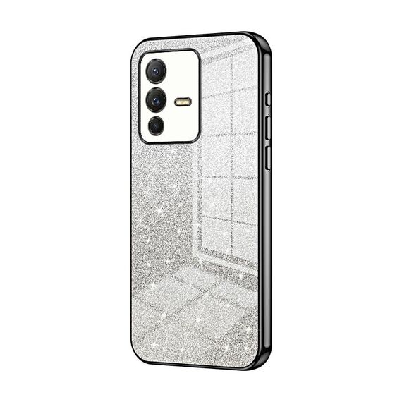 Custodia per telefono elettrolitico con polvere glitterata sfumata per vivo S12 Pro / V23 Pro (nero)