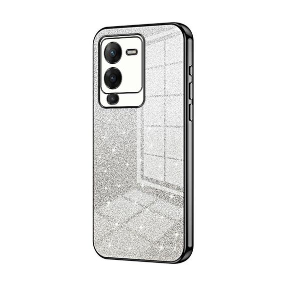 Custodia per telefono elettrolitico in polvere glitterata sfumata per vivo S15 (nera)