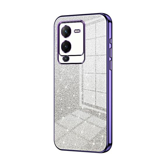 Custodia per telefono elettrolitico con polvere glitterata sfumata per vivo S15 Pro / V25 Pro (viola)