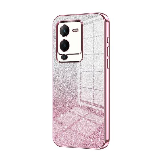 Custodia per telefono elettrolitico con polvere glitterata sfumata per vivo S15 Pro / V25 Pro (rosa)